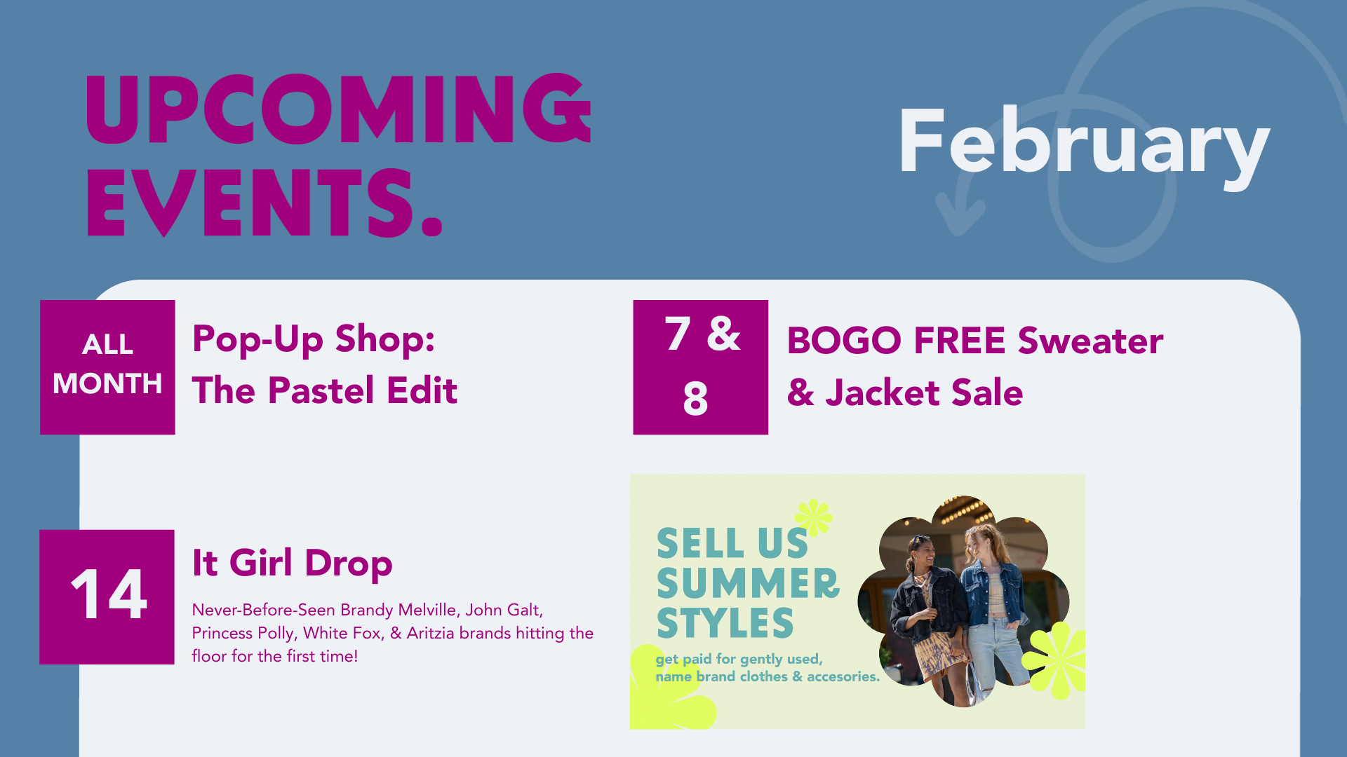 A calendar showing all of the February events.